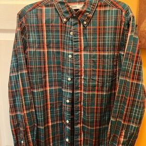 Sonoma Men's Teal and Orange Plaid Button-Down Shirt